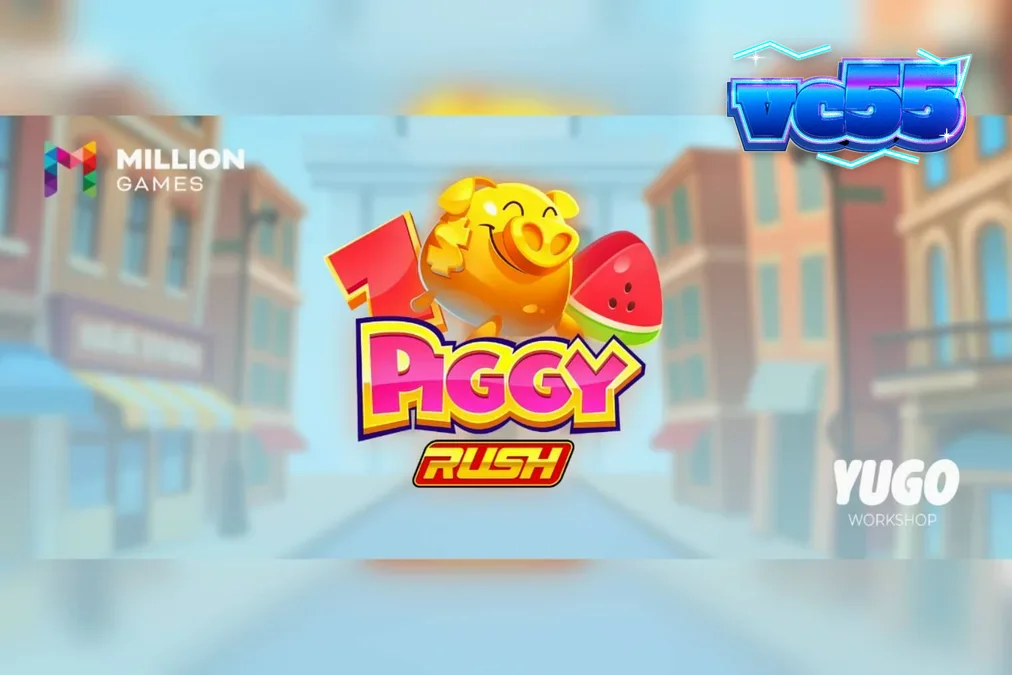 Tampilan antarmuka seluler slot Piggy Rush dengan karakter babi lucu dan simbol buah.